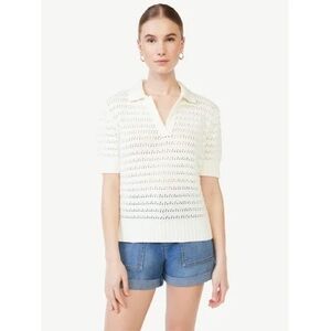 Scoop Women's Openwork Crochet Polo Shirt XL